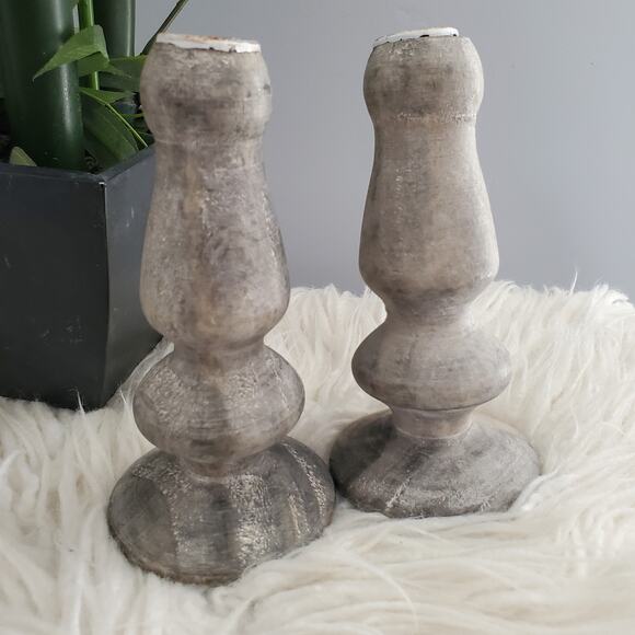 Wooden Lightweight Gray Candlestick Holder Set - Picture 1 of 8